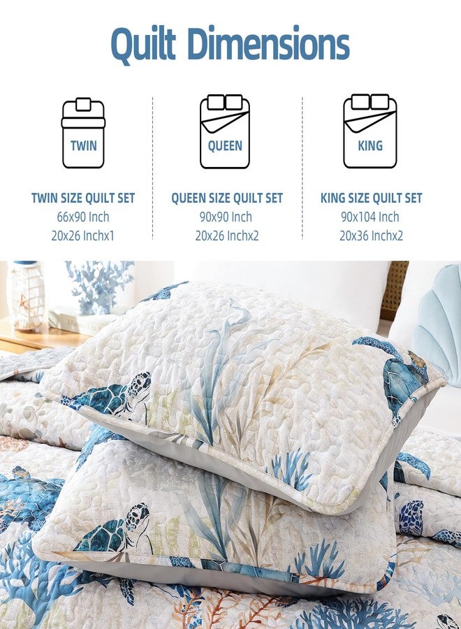 weigelia Coastal Quilt Set Queen Size - Sea Turtle Ocean Print Lightweight Soft Microfiber Summer Comforter with 2 Pillow Cases - Beach Bedding Coverlet Decor for All Seasons, Bedroom & Guest Room - Image 2