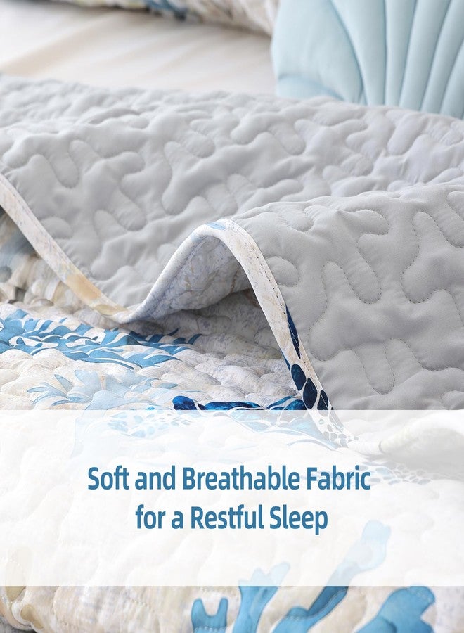 weigelia Coastal Quilt Set Queen Size - Sea Turtle Ocean Print Lightweight Soft Microfiber Summer Comforter with 2 Pillow Cases - Beach Bedding Coverlet Decor for All Seasons, Bedroom & Guest Room - Image 4