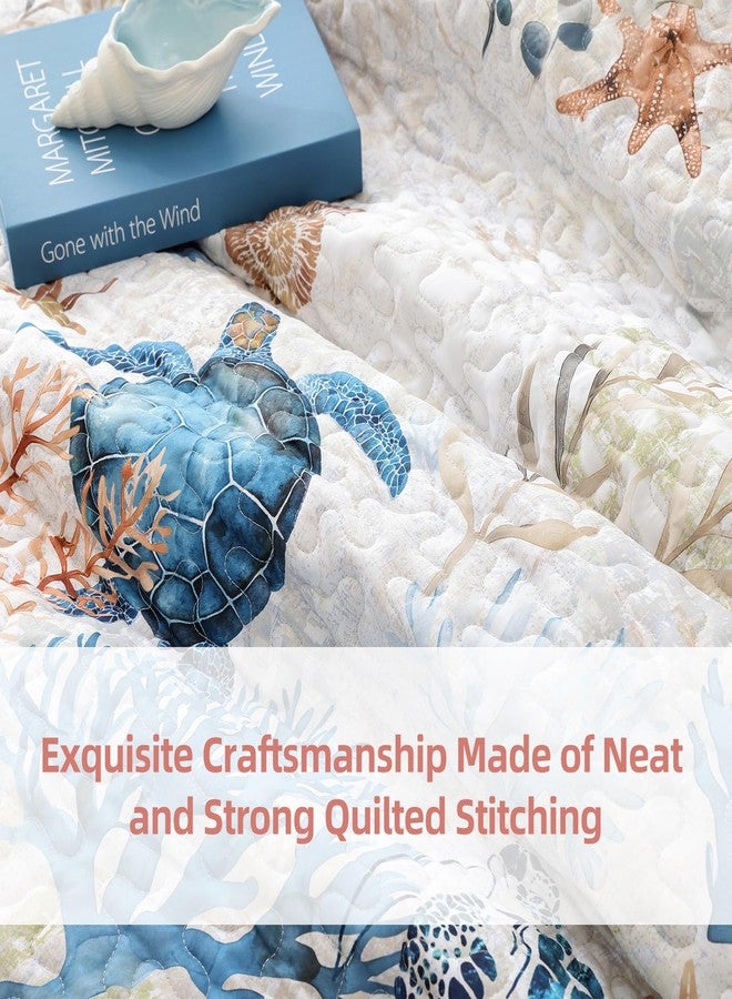weigelia Coastal Quilt Set Queen Size - Sea Turtle Ocean Print Lightweight Soft Microfiber Summer Comforter with 2 Pillow Cases - Beach Bedding Coverlet Decor for All Seasons, Bedroom & Guest Room - Image 5