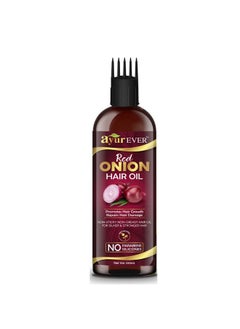 AYUREVER Red Onion Hair Oil For Hair Growth And Hair Fall Control, Prevents Dandruff With Deep Root Comb Applicator Enriched Onion Oil - 100 Ml  - Image 1