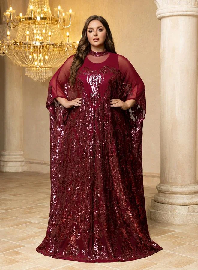 Supgir burgundy Plus Size Embellished Kaftan Dress with Maxi Dress Set for Women | Best Price UAE