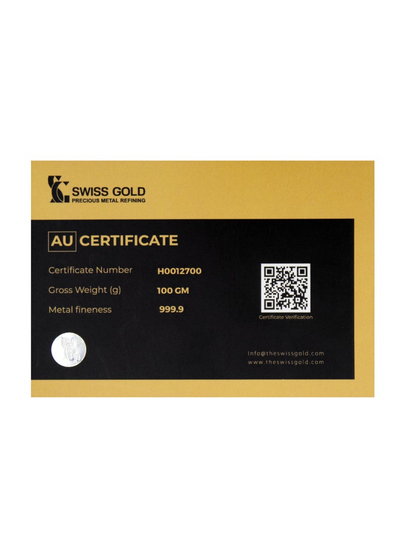 Swiss gold - 999.9 SwissGold Minted Bar 24KT - 100 grams - Image 1