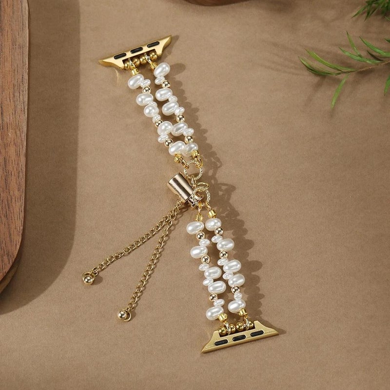 For Apple Watch 42 / 44 / 45 / 46 / 49mm xDfind Irregular Pearls Metal Watch Band(Gold)