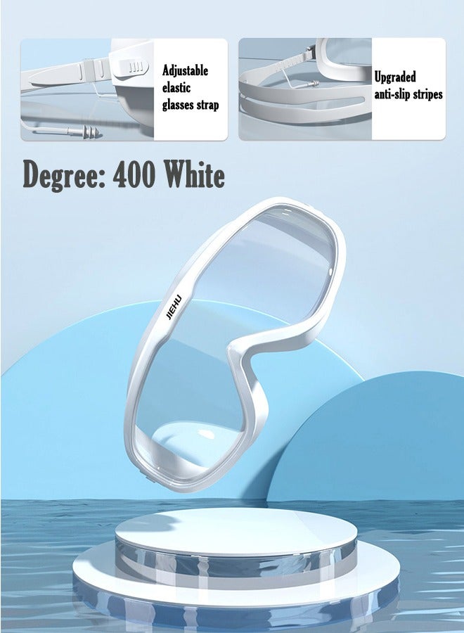 General Anti Fog,Anti UV,Myopia,All-around Swimming Goggles,Adjustable Swim Diving Goggles for Men Women Teenagers Eyewear with Earplug(Degree: 400 White)  - Image 2
