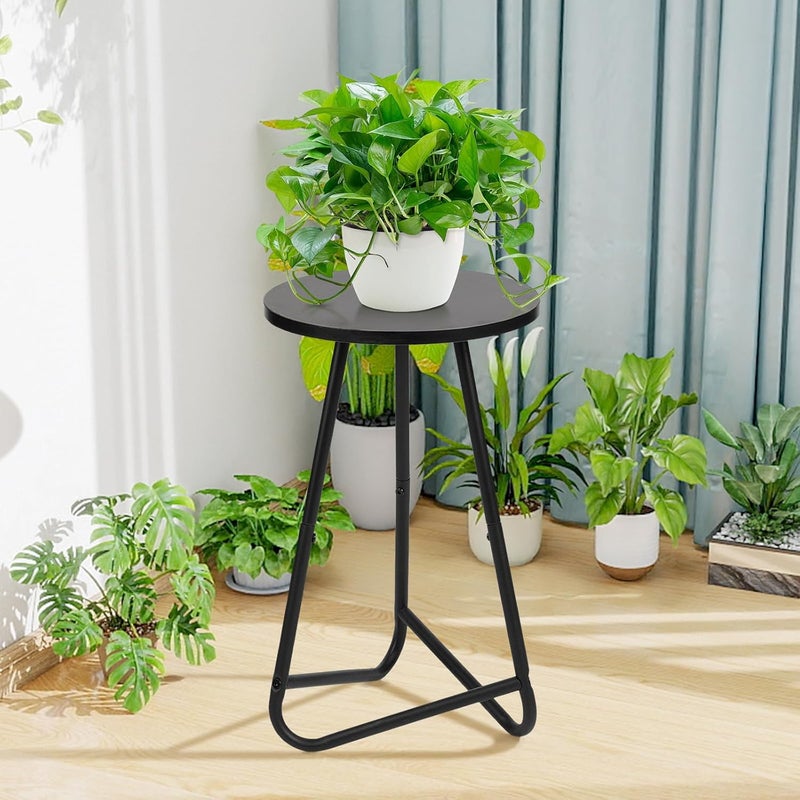 HDANI 50 cm Round Plant Stand, Flower Stand, Plant Shelf Made of Wood and Metal, Modern Shelf for Indoor Plants for Living Room, Balcony and Office, Black - Image 2