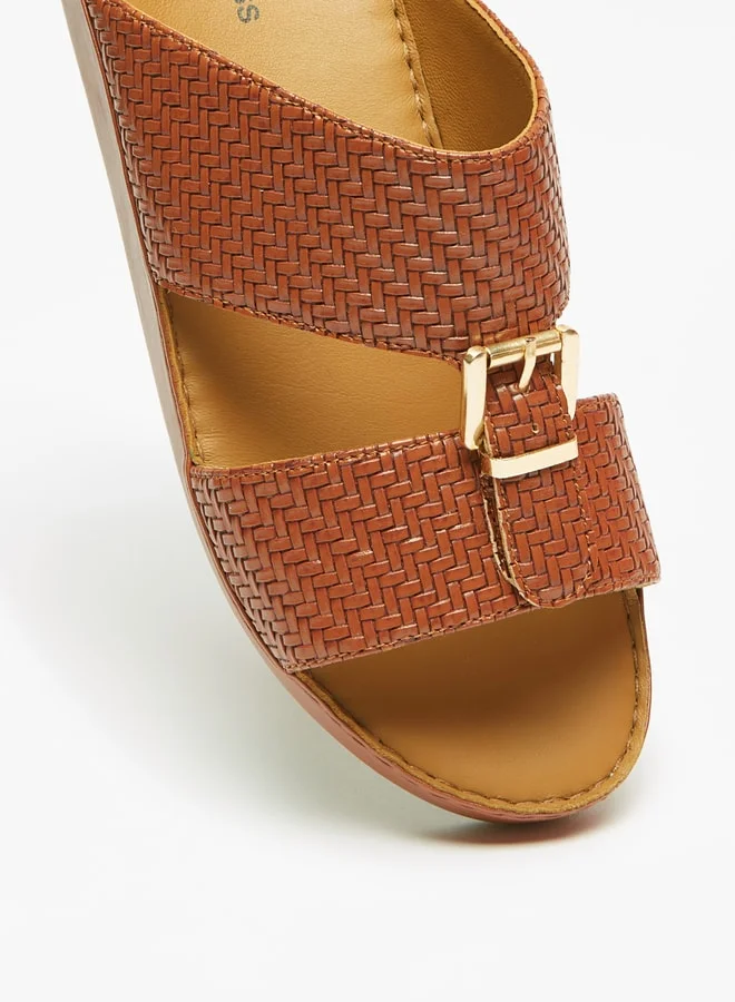 شو اكسبرس Mens Textured Slip-On Arabic Sandals With Buckle Accent