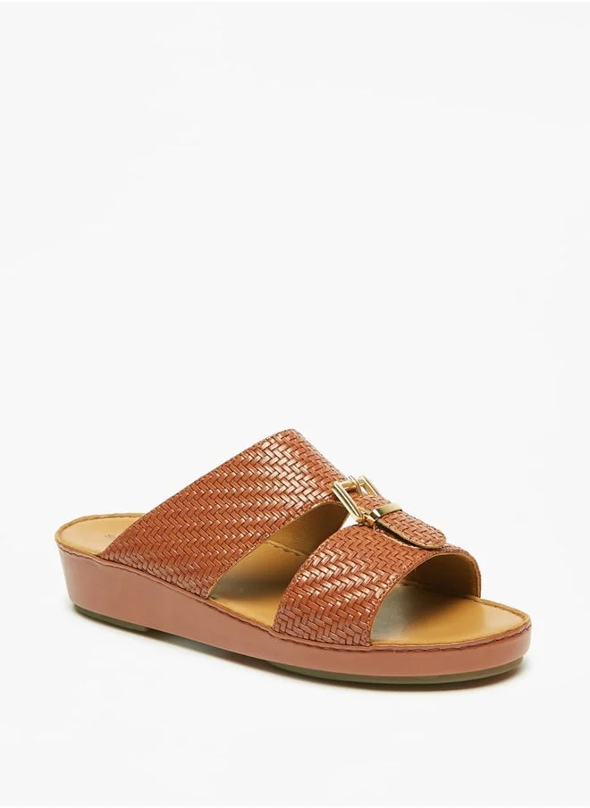 شو اكسبرس Mens Textured Slip-On Arabic Sandals With Buckle Accent