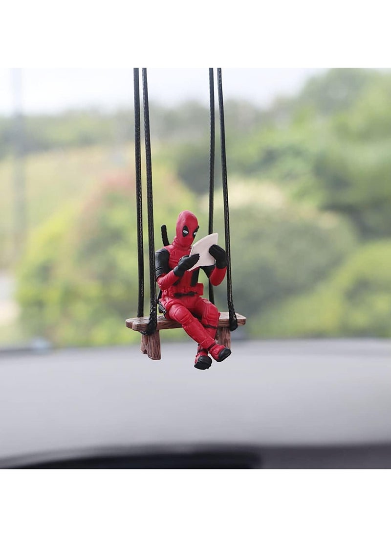 cyleto Funny Anime Car Mirror Hanging Accessories Car Pendant Reading Deadpool Ornaments Auto Rearview Mirror Decoration Car Accessories Car Interior Decor - Image 1