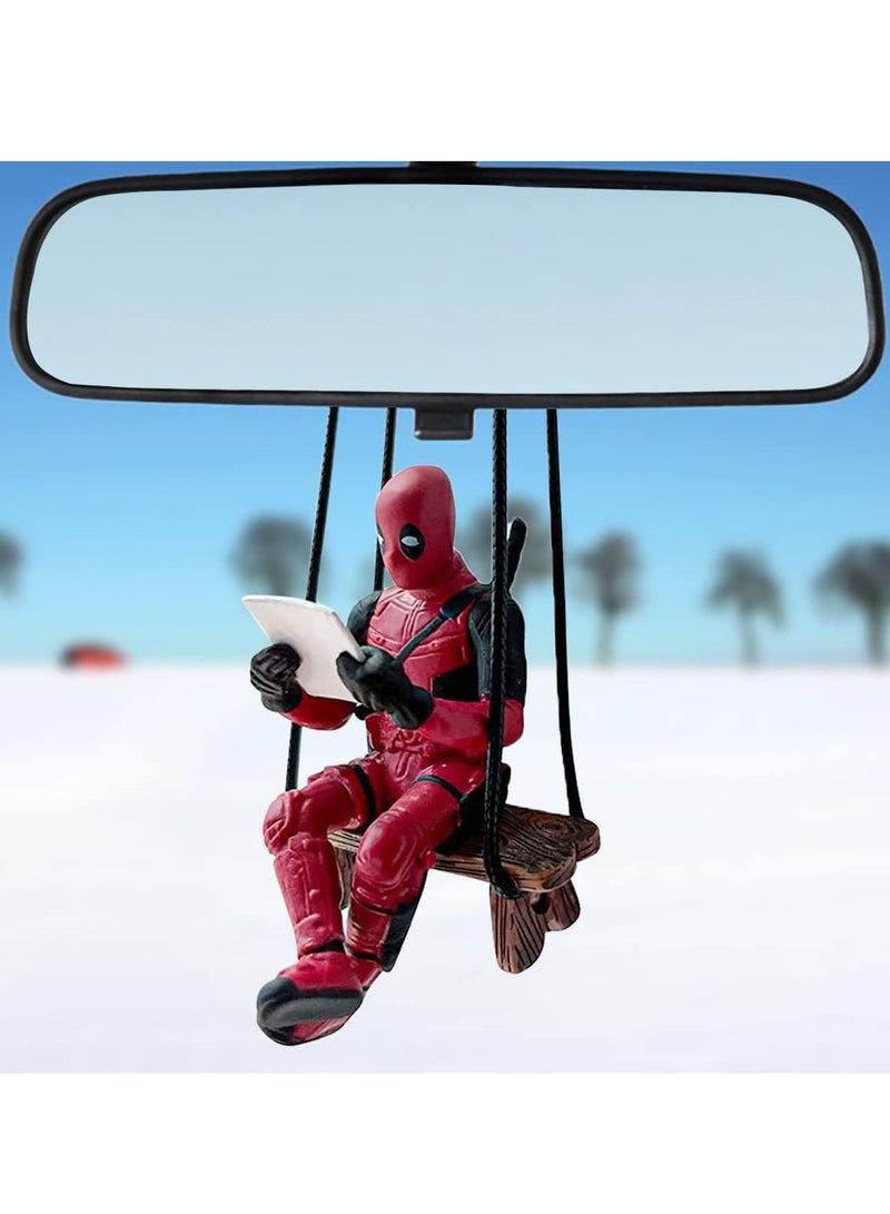 cyleto Funny Anime Car Mirror Hanging Accessories Car Pendant Reading Deadpool Ornaments Auto Rearview Mirror Decoration Car Accessories Car Interior Decor - Image 2