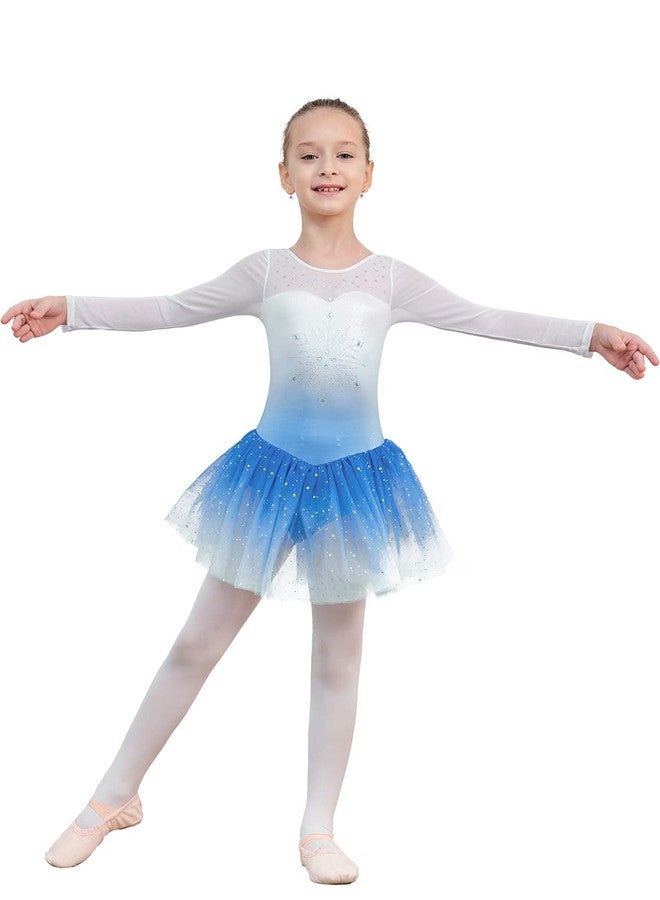 EQSJIU Long Sleeve Dance Leotard for Girls Sparkly Snowflake Ballet Dress Toddler Tutu Skirted Leotard Outfits for Girls, Ls Blue, 3-4 years - Image 3