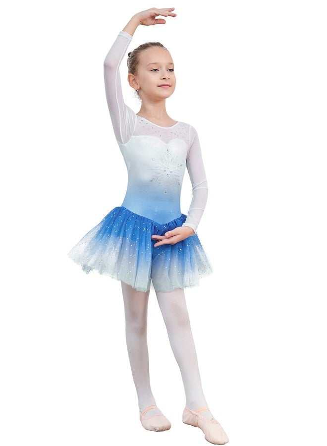 EQSJIU Long Sleeve Dance Leotard for Girls Sparkly Snowflake Ballet Dress Toddler Tutu Skirted Leotard Outfits for Girls, Ls Blue, 3-4 years - Image 4