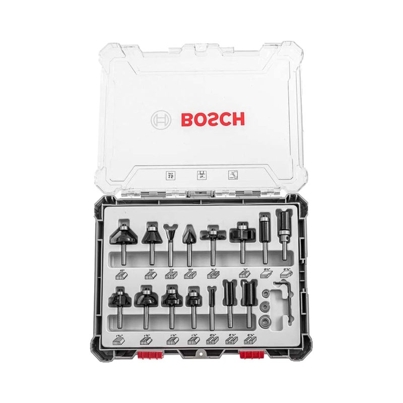 BOSCH Bosch Professional 15 Pcs Router Bit Set With Mixed Bits 14 Shank Bits Suitable For Gkf Palm Router  - Image 2