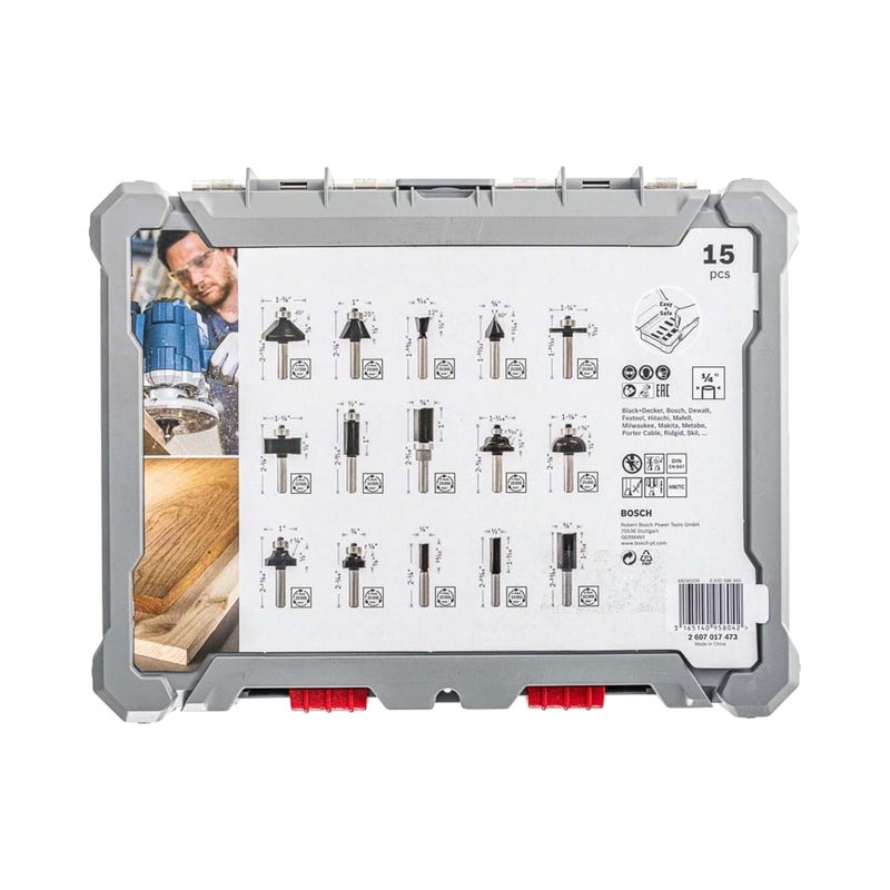 BOSCH Bosch Professional 15 Pcs Router Bit Set With Mixed Bits 14 Shank Bits Suitable For Gkf Palm Router  - Image 3