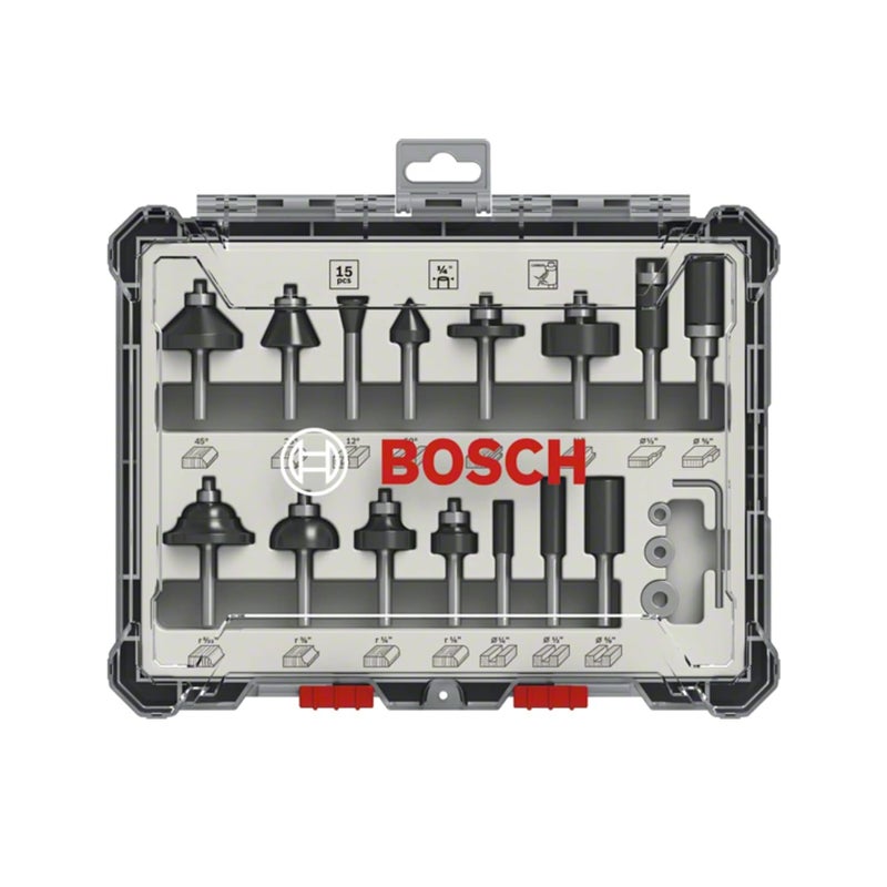 BOSCH Bosch Professional 15 Pcs Router Bit Set With Mixed Bits 14 Shank Bits Suitable For Gkf Palm Router  - Image 1