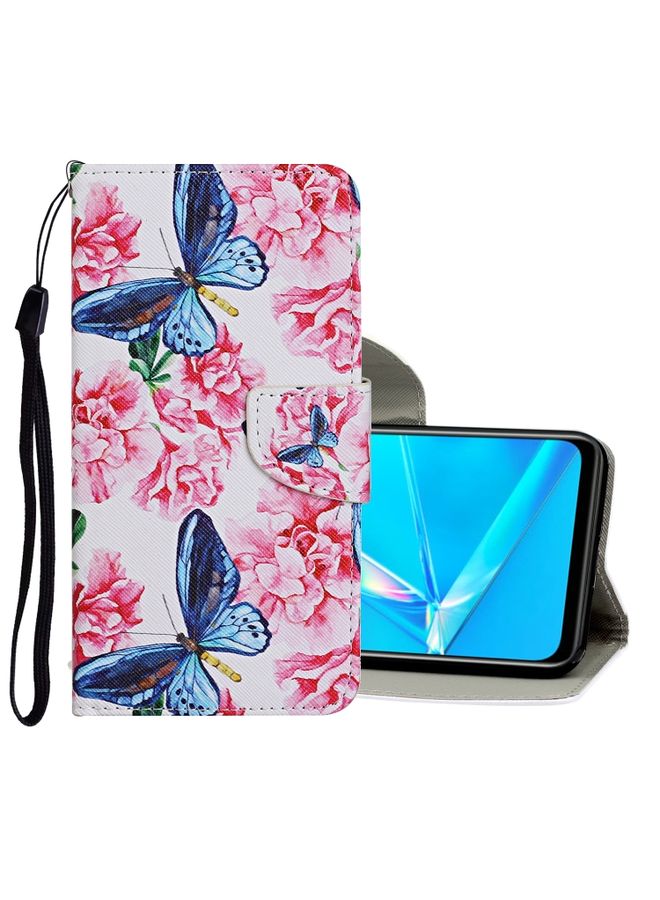 HuHa Case Cover For Realme C3 Colored Drawing Pattern Horizontal Flip Leather Case with Holder & Card Slots & Wallet Butterfly and Flowers 