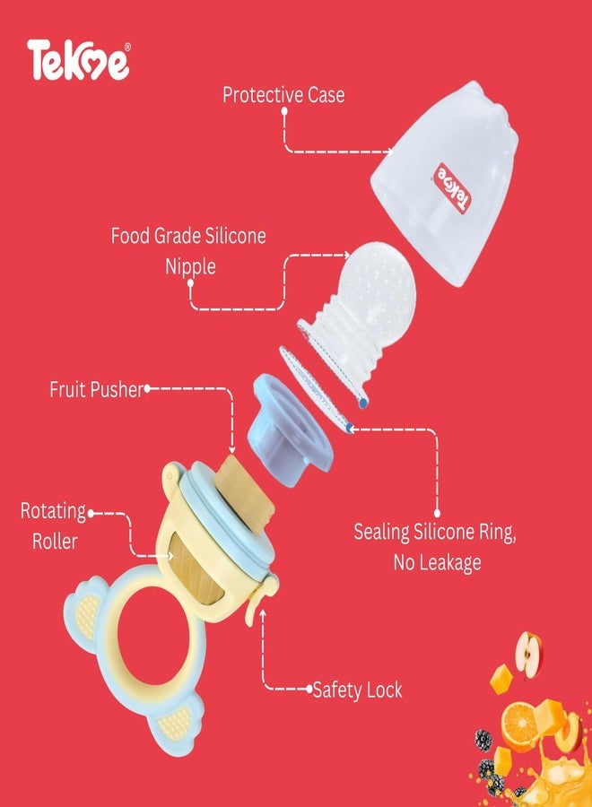 Tekme Silicone Food/Fruit Nibbler with Rotating Roll to Push Food, Baby Fruit Feeder Nibbler for 6 to 12 Months, Pacifier/Feeder/Teether for Baby & Infant (Blue-Yellow) - Image 3