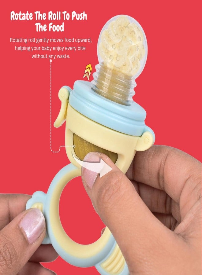 Tekme Silicone Food/Fruit Nibbler with Rotating Roll to Push Food, Baby Fruit Feeder Nibbler for 6 to 12 Months, Pacifier/Feeder/Teether for Baby & Infant (Blue-Yellow) - Image 2