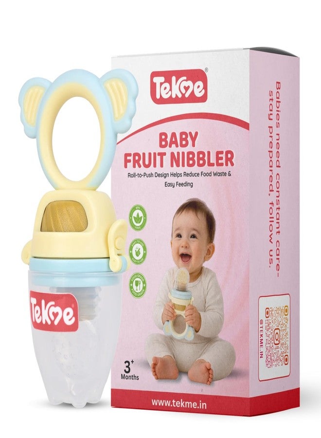 Tekme Silicone Food/Fruit Nibbler with Rotating Roll to Push Food, Baby Fruit Feeder Nibbler for 6 to 12 Months, Pacifier/Feeder/Teether for Baby & Infant (Blue-Yellow) - Image 1