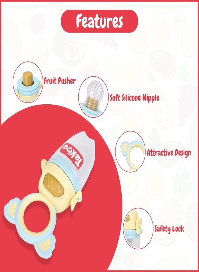 Tekme Silicone Food/Fruit Nibbler with Rotating Roll to Push Food, Baby Fruit Feeder Nibbler for 6 to 12 Months, Pacifier/Feeder/Teether for Baby & Infant (Blue-Yellow) - Image 4