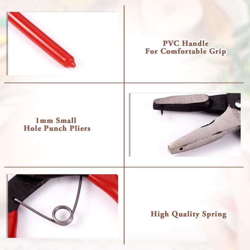 PH PandaHall Pandahall Jewelry Hole Punch Pliers Jewelry Pliers Eyelet Pliers Craft Paper Leather Hole-punching Handed Tool Cutter Red Pin:1mm - Image 4