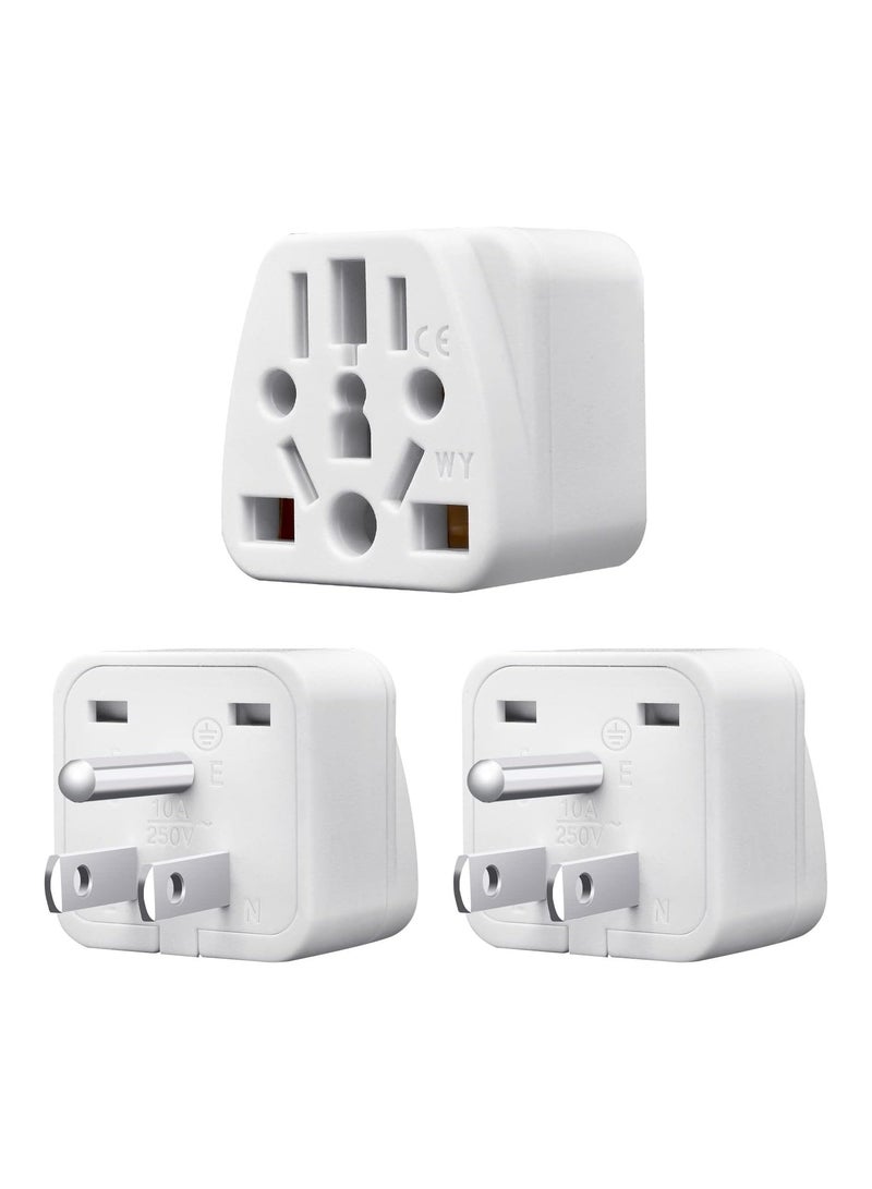 VIUAUAX World to US Travel Adapter (3-Pack), White Universal 3-Prong Power Solution - Converts EU/JP/AU/UK/CN to US, Safe & Versatile Wall Charger for Smartphones, Laptops & More - Stylish Design。WY-5 American Adapter, Two Flat and One Round Multi-Function Jacks. - Image 1