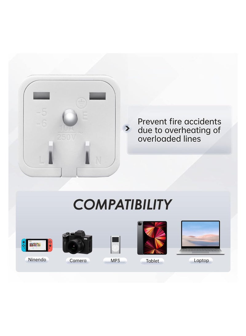 VIUAUAX World to US Travel Adapter (3-Pack), White Universal 3-Prong Power Solution - Converts EU/JP/AU/UK/CN to US, Safe & Versatile Wall Charger for Smartphones, Laptops & More - Stylish Design。WY-5 American Adapter, Two Flat and One Round Multi-Function Jacks. - Image 2
