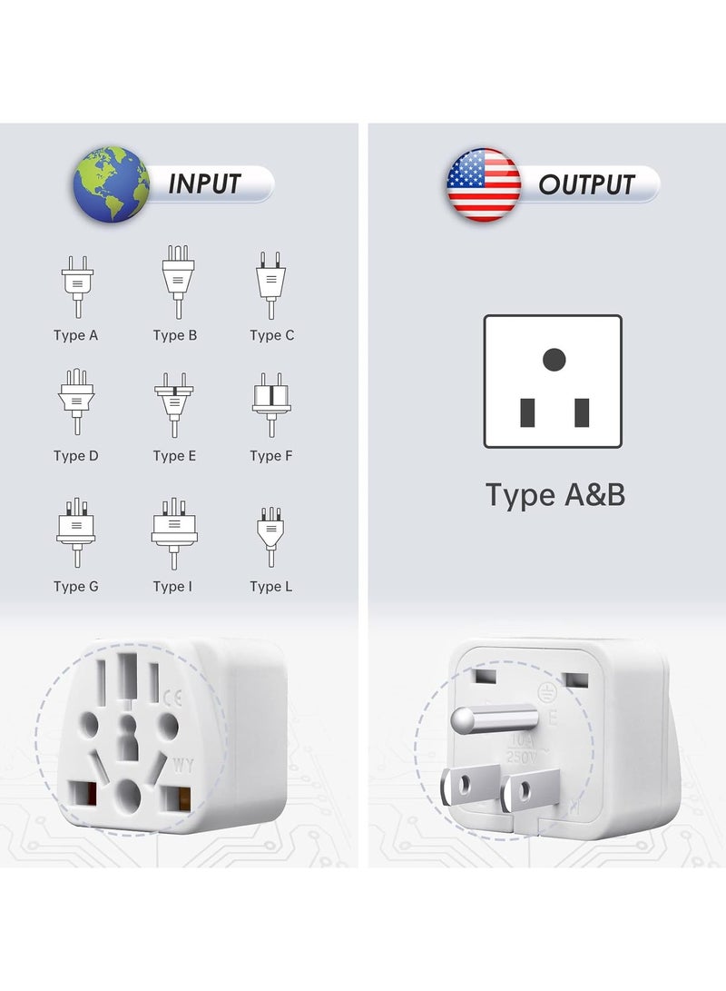 VIUAUAX World to US Travel Adapter (3-Pack), White Universal 3-Prong Power Solution - Converts EU/JP/AU/UK/CN to US, Safe & Versatile Wall Charger for Smartphones, Laptops & More - Stylish Design。WY-5 American Adapter, Two Flat and One Round Multi-Function Jacks. - Image 3