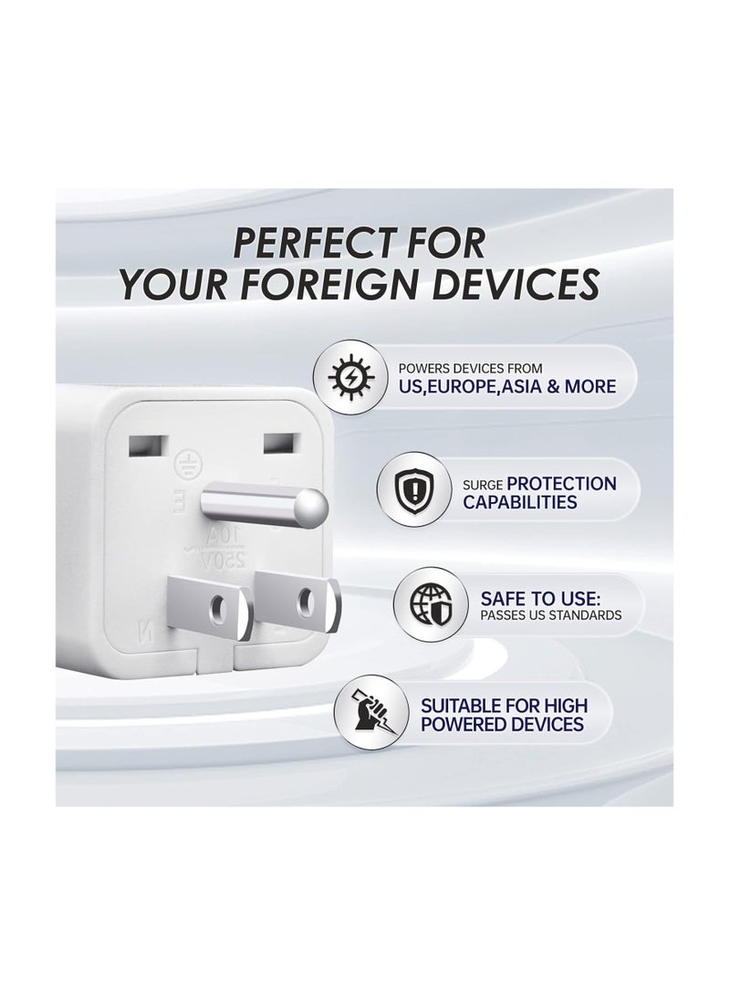 VIUAUAX World to US Travel Adapter (3-Pack), White Universal 3-Prong Power Solution - Converts EU/JP/AU/UK/CN to US, Safe & Versatile Wall Charger for Smartphones, Laptops & More - Stylish Design。WY-5 American Adapter, Two Flat and One Round Multi-Function Jacks. - Image 4