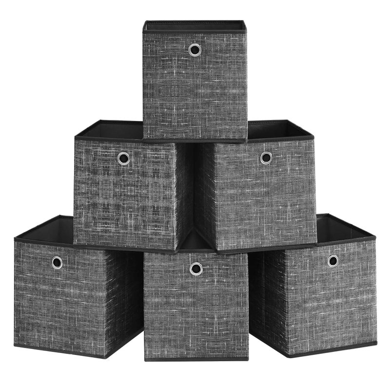 SONGMICS Storage Boxes Set of 6 NonWoven Fabric Boxes with Handles 26 x 26 x 28 cm Fit Cube Storage Unit for Shelves Foldable Clothes Organisers Heathered Black RFB026B01