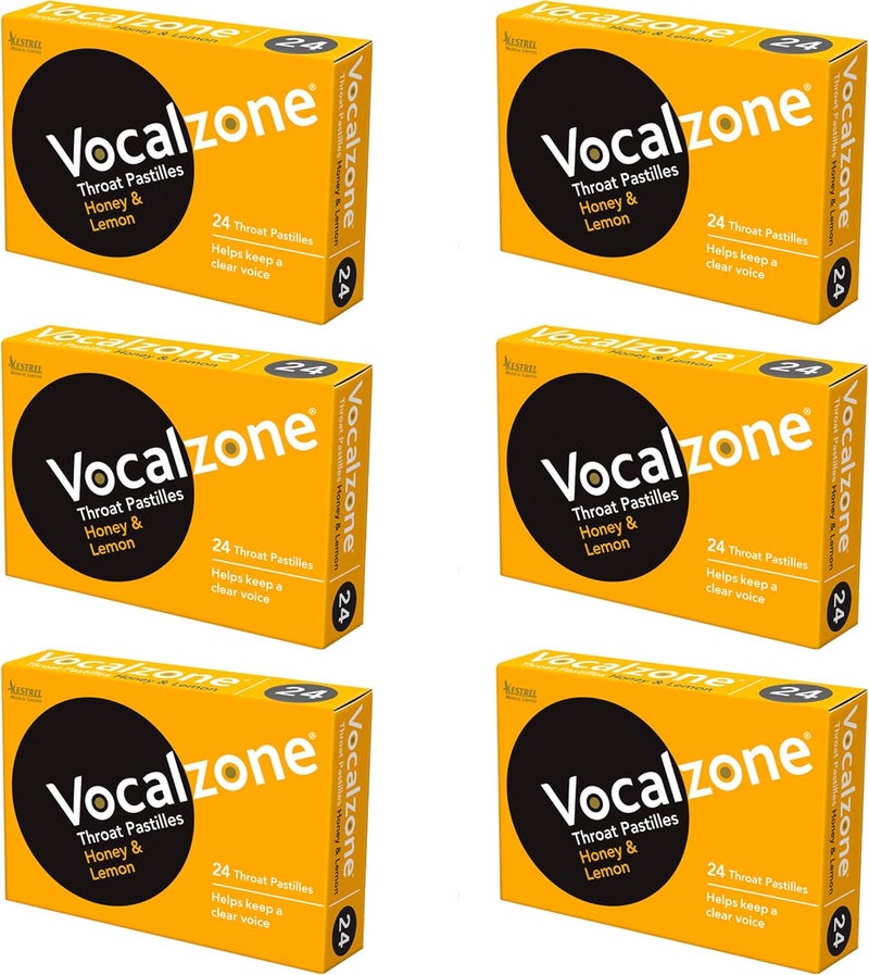 Vocalzone Throat Pastilles Honey Lemon 6 Packs 24 for Sore Throats and Hoarseness When Overusing Your Voice Produced and Sold in The United Kingdom Since 1912 - Image 1