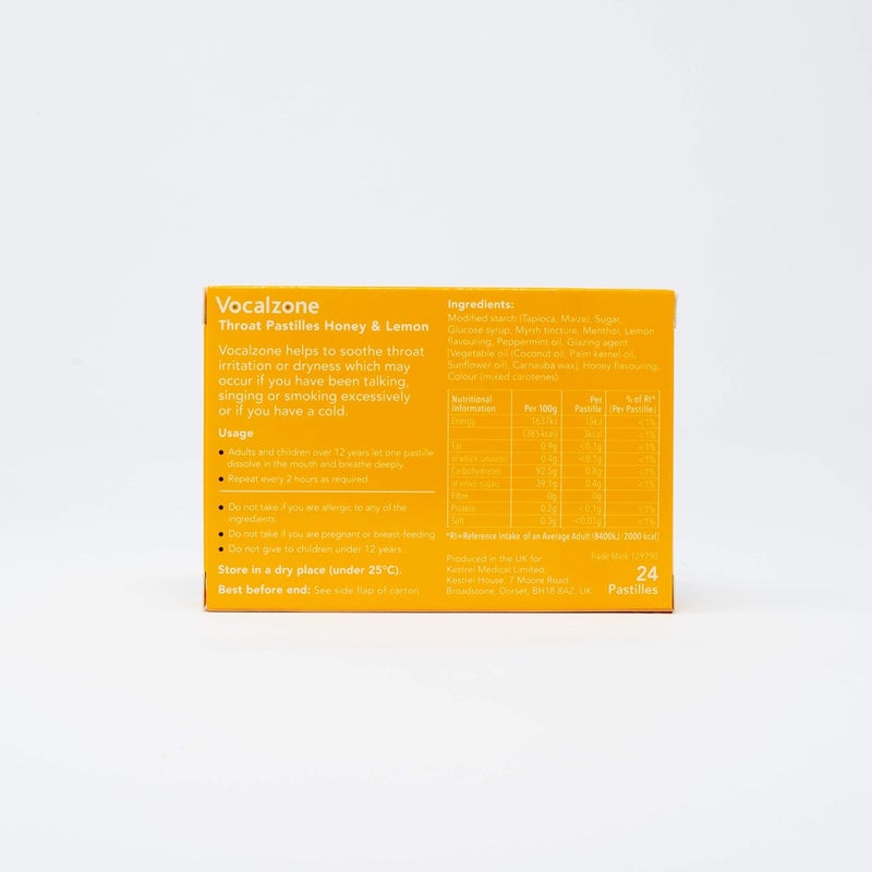 Vocalzone Throat Pastilles Honey Lemon 6 Packs 24 for Sore Throats and Hoarseness When Overusing Your Voice Produced and Sold in The United Kingdom Since 1912 - Image 3