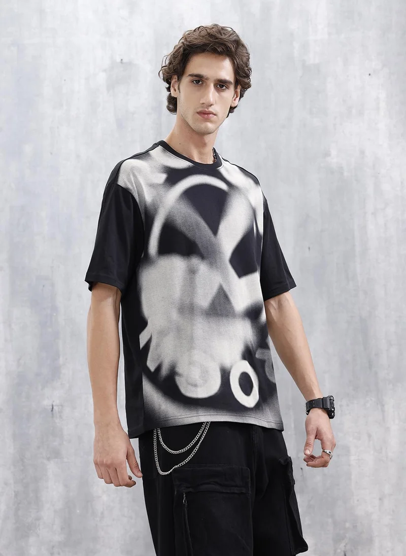 Wrogn Wrogn Men’s Oversized Graphic Print T-Shirt | Black