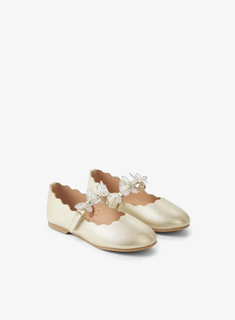 جونيورز Girls Hook And Loop Embellished Ballerina Shoes Ramadan Collections