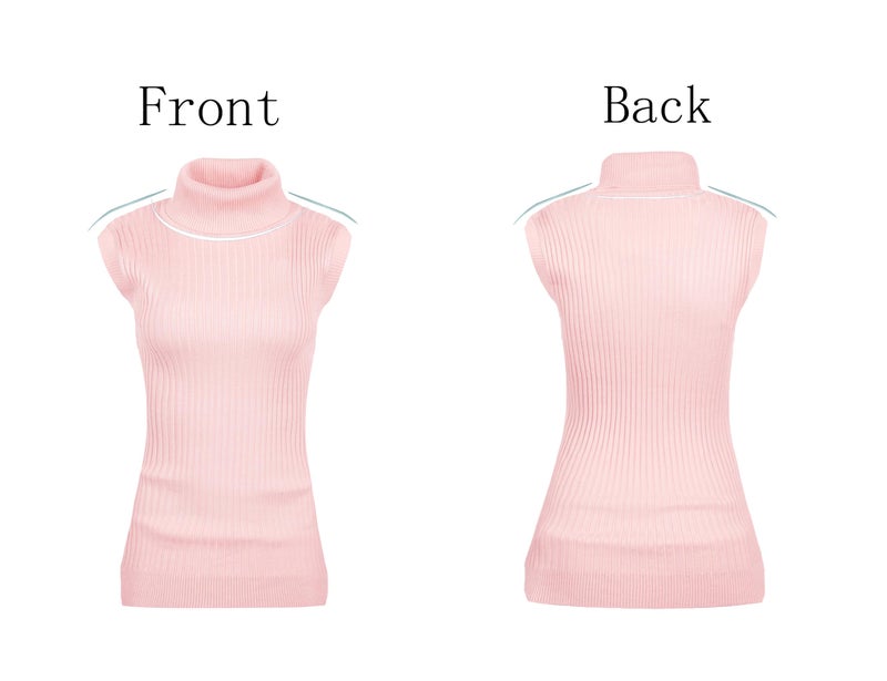 v28 Women Sleeveless High Neck Turtleneck Stretchable Knit Sweater Top (L, Nude) - Image 3