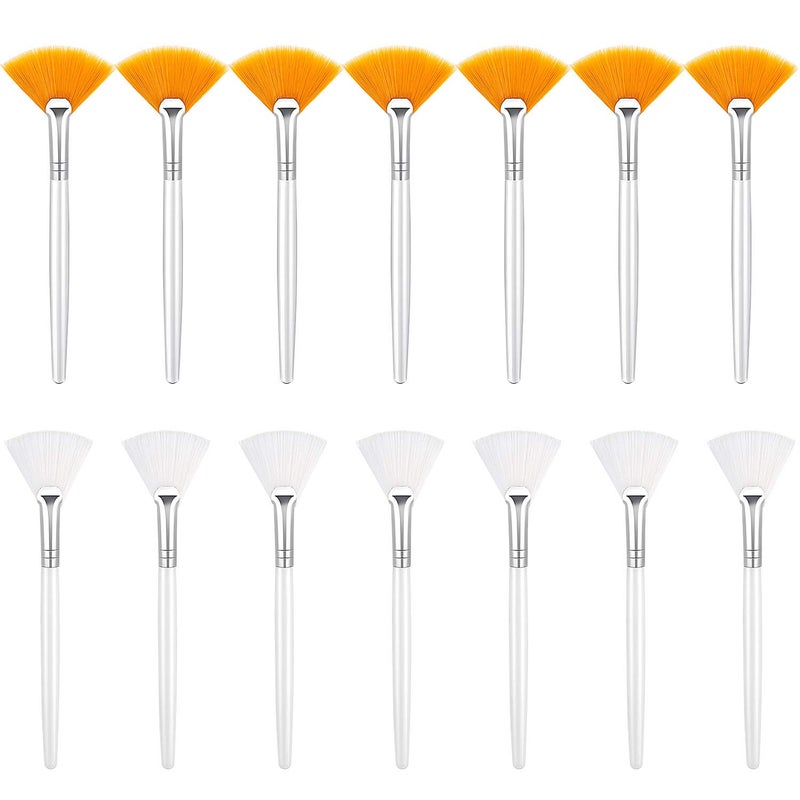Patelai 14 Pieces Fan Brushes Applicator, Mask Brushes for Facial Makeup Tools for Face Cosmetic(White, Yellow) - Image 1