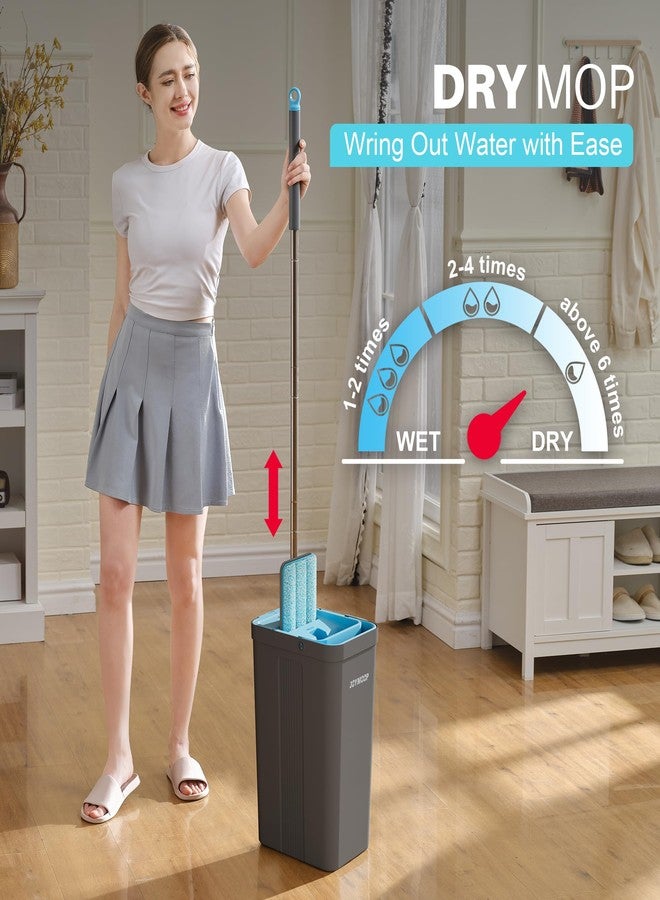 JOYMOOP Mop and Bucket Set with Wringer, Mops for Floor Cleaning, Wall Mop Cleaner with Long Handle, with 4 Reusable Microfiber Mop Pads - Grey+Cyan Blue - Image 3
