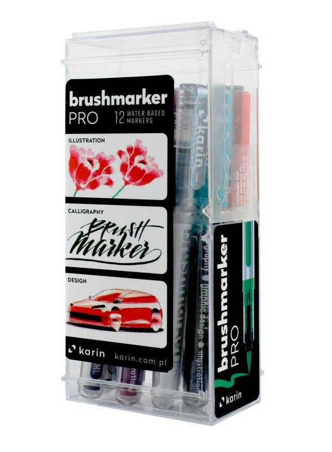 Karin Brushmarker Pro 12pc Basic Colors brush tip markers Set, Blendable, Water-Based, Professional Grade Brush Markers for Adults and Artists, 12 Basic Colors, Adult Markers for Coloring Books - Image 4