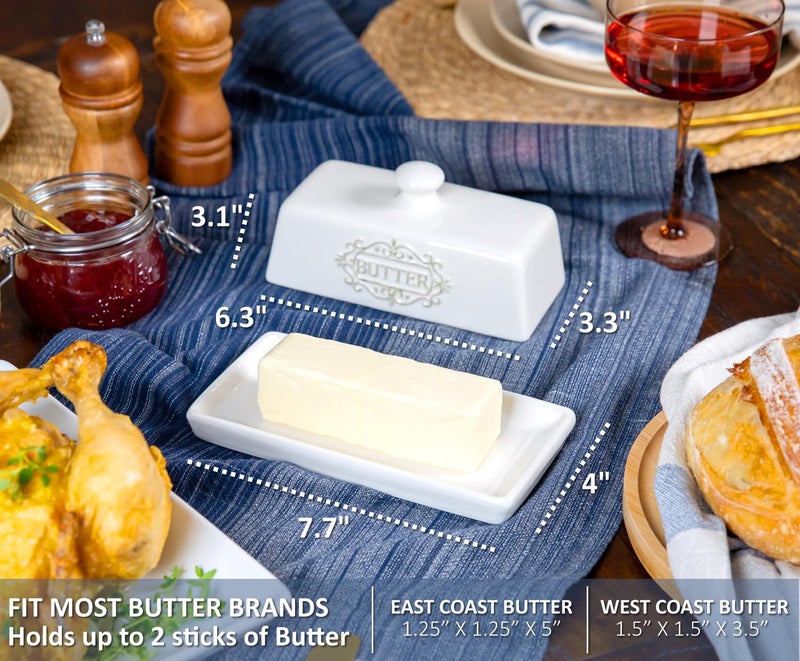 25DOL Covered Butter Dish with Lid - Elegant Engraved Butter Holder with Lid - Ceramic Butter Stick Holder Tray Holds Any Size Stick - Decorative Butter Keeper Container for Countertop & Fridge - 7.7" x 4" - Image 4