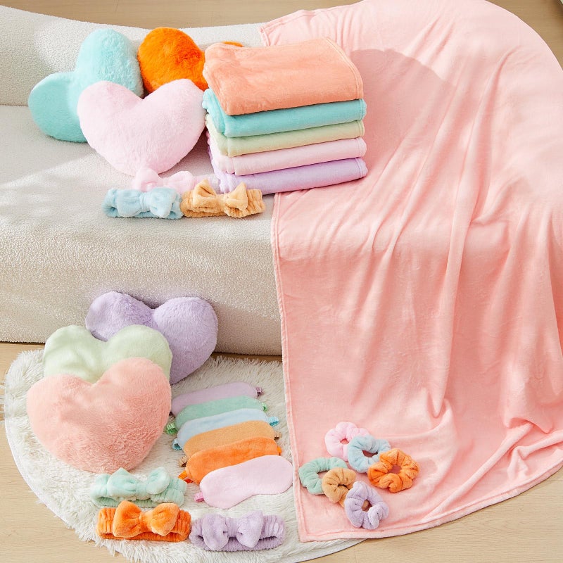 Fanfanwin 36 Pcs Sleepover Party Supplies for Girl Spa Slumber Birthday Favors Throw Blanket Pillow Eye Mask Headband Scrunchies (Solid Color,Macron Color) - Image 4