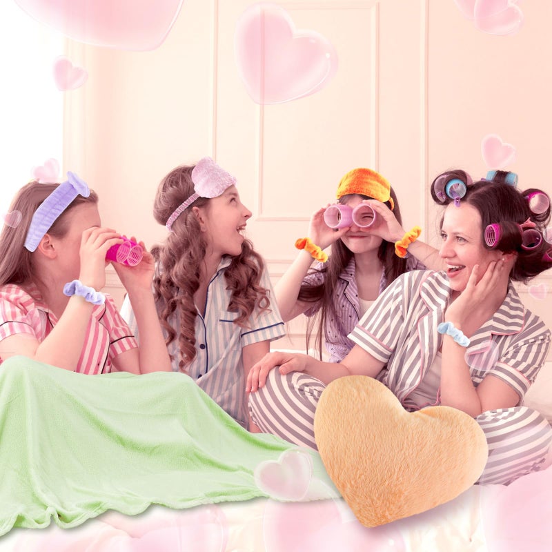 Fanfanwin 36 Pcs Sleepover Party Supplies for Girl Spa Slumber Birthday Favors Throw Blanket Pillow Eye Mask Headband Scrunchies (Solid Color,Macron Color) - Image 5