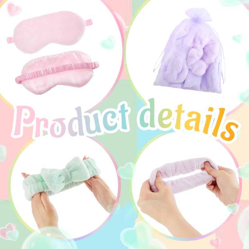Fanfanwin 36 Pcs Sleepover Party Supplies for Girl Spa Slumber Birthday Favors Throw Blanket Pillow Eye Mask Headband Scrunchies (Solid Color,Macron Color) - Image 3
