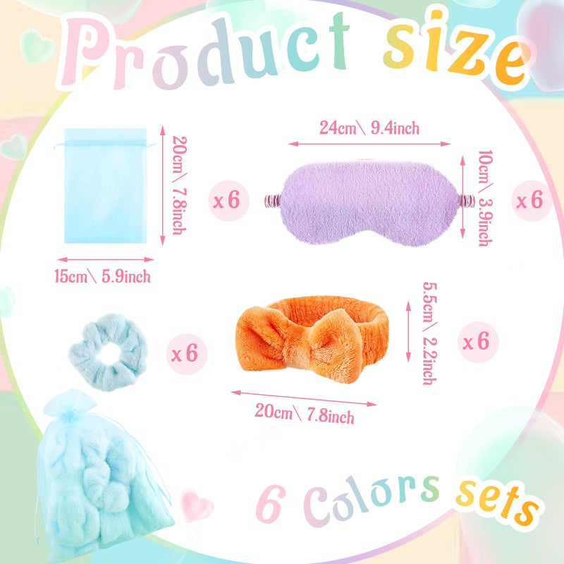 Fanfanwin 36 Pcs Sleepover Party Supplies for Girl Spa Slumber Birthday Favors Throw Blanket Pillow Eye Mask Headband Scrunchies (Solid Color,Macron Color) - Image 2