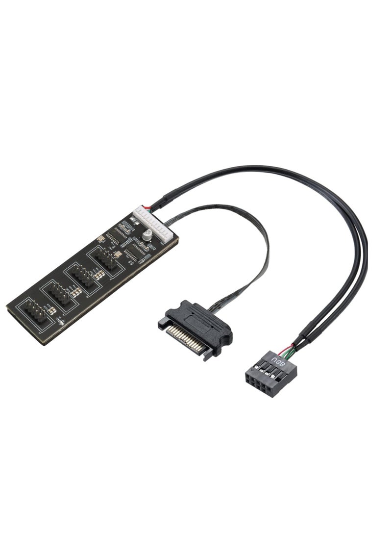 Excefore 9Pin USB Header Splitter, with SATA Power Cable, 4 Internal USB 2.0 Ports, USB Header Extension Cable, USB 2.0 Splitter Connector, Adapter Port Multiplier for CPU Fans, RGB Lights, WiFi Receiver - Image 1