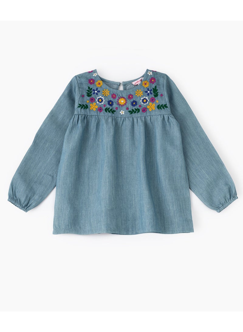 Jelliene Knit top with emb at yoke & hem  - Image 1