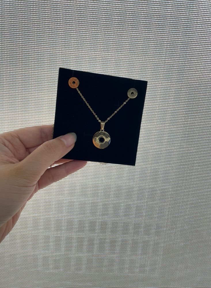 general Stainless Steel 18K Gold Plated Colorfast Geometric Round Clavicle Necklace Earrings Set  - Image 2