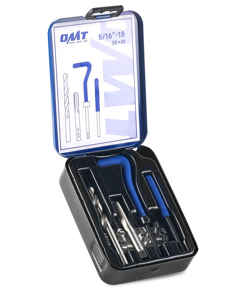 Orion Motor Tech Helicoil Thread Repair Kit, 5/16"-18 Thread Repair Tool Set with HSS Drill Bit & 30 Thread Inserts, SAE Thread Repair Installation Kit for Rethreading Internal Threads with Carry Case - Image 1
