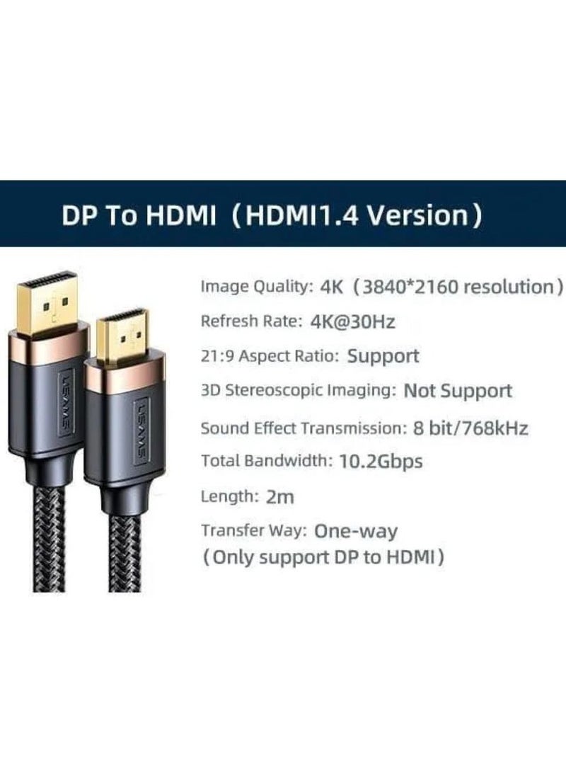 Usams - DP Hdmi Cable U74 2.0M Black Black 4K Hd - Image 1
