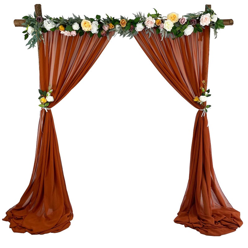 EHLDekol Sheer Chiffon Backdrop Curtains 10ft x 10ft Chiffon Fabric Drapes for Wedding Long Sheer Curtain for Living Room Arch Party Stage Decoration Terracotta 120 x 120 Inch
