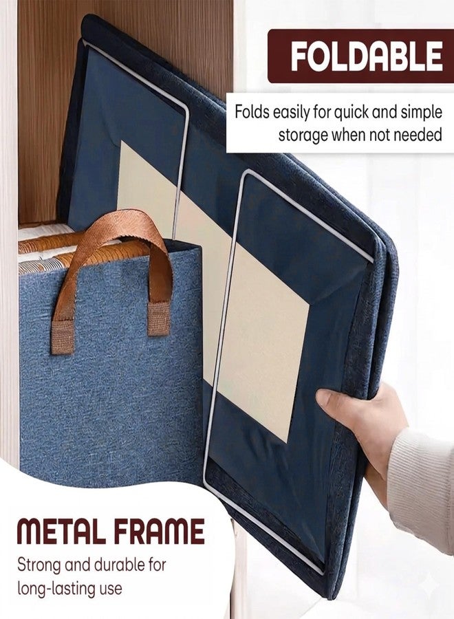 Prime Pick Storage Box Foldable Cloth Organizer Breathable Non Woven Fabric Washable Durable Clothing Storage Bin with Reinforced Handles Wardrobe Organizer Blue XL Size Pack of 4 - Image 3