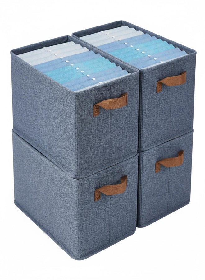 Prime Pick Storage Box Foldable Cloth Organizer Breathable Non Woven Fabric Washable Durable Clothing Storage Bin with Reinforced Handles Wardrobe Organizer Blue XL Size Pack of 4 - Image 1